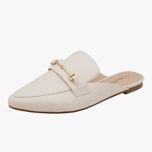 Women’s Cream Slip-On Loafer Mule with Gold Bit
